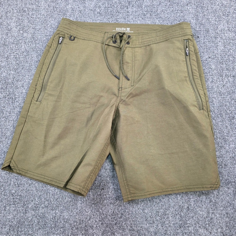 ROARK Military Layover 2.0 Mens Board Shorts Olive‎ Green Zip Pocket Drawstring